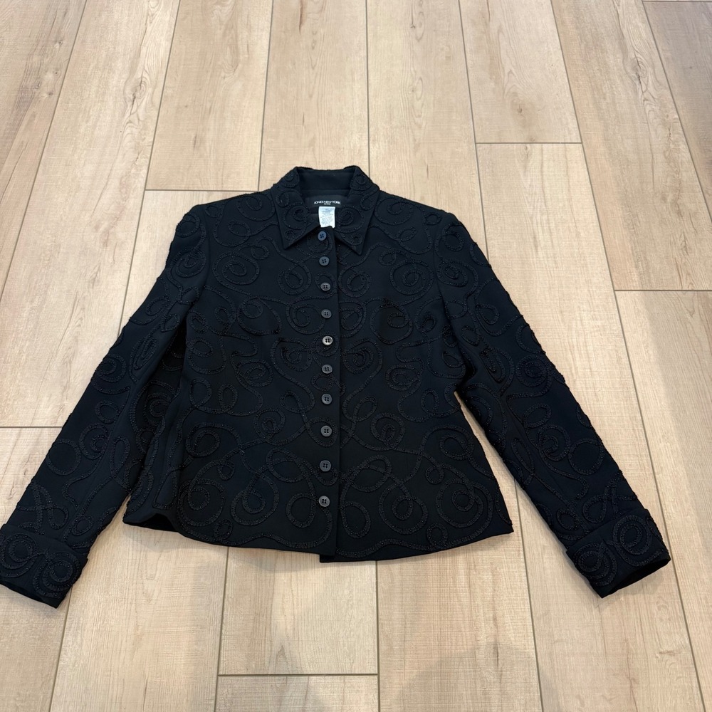 Jones New York Petite Black Embellished Button Front Jacket Party Career‎ 4P